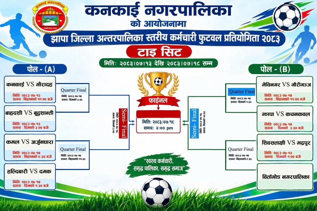 झापामा अन्तरपालिका स्तरीय कर्मचारी फुटबल प्रतियोगिता हुने, विजेतालाई एक लाख पुरस्कार
